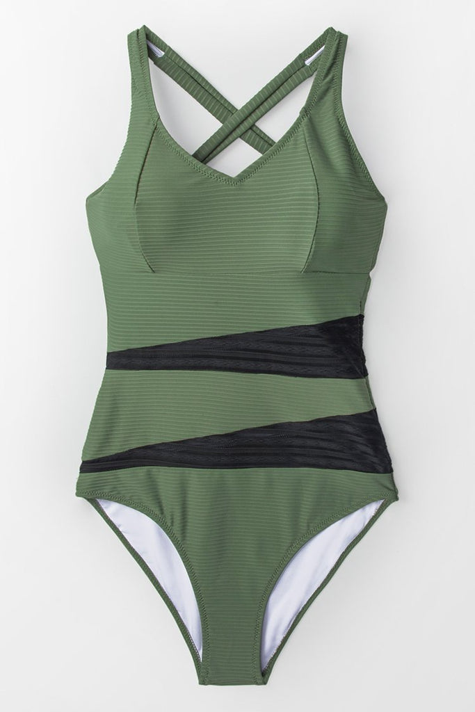 Olive Green Back Tie One-piece Swimsuit