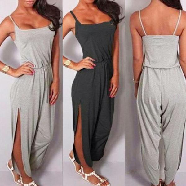 Casual Elastic Waist Split Jumpsuit