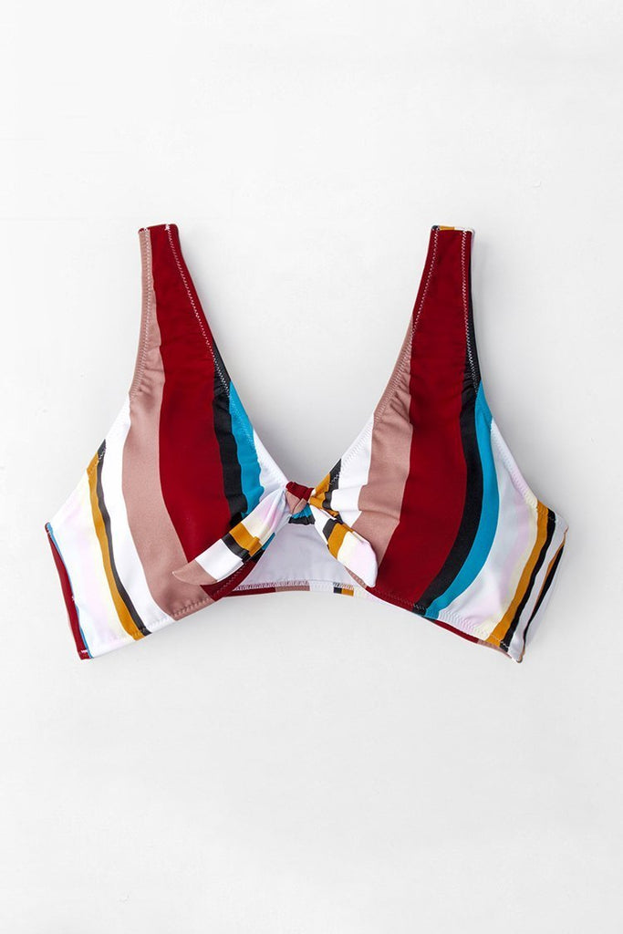 Colorful Stripe Tie Front Bikini Top