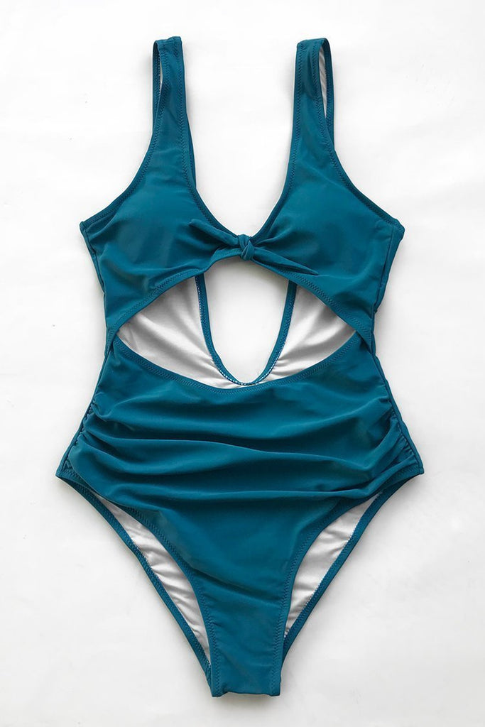 Moody Blue Front-Knot One-Piece Swimsuit