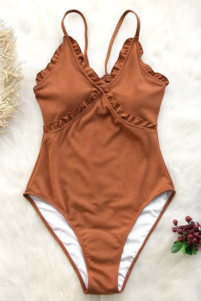 Sweet Caramel Ruffles One-Piece Swimsuit