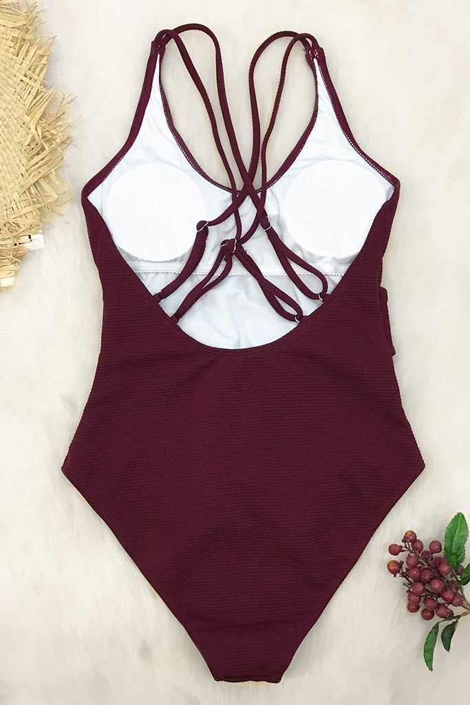 Wine Red Bowknot One-Piece Swimsuit