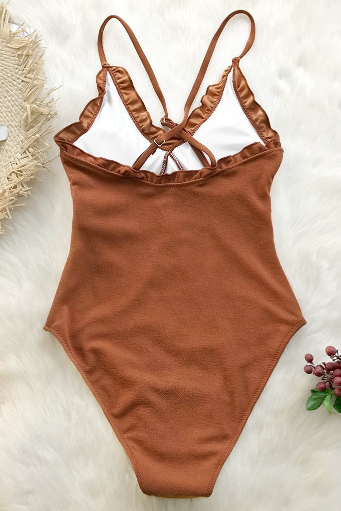 Sweet Caramel Ruffles One-Piece Swimsuit