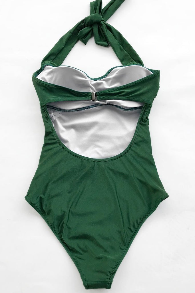 Forest Green Shirring One-piece Swimsuit