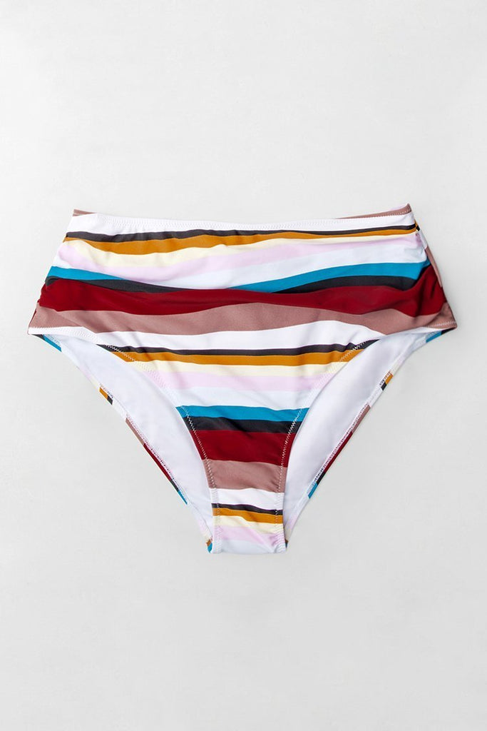 Colorful Stripe High-Waisted Bikini Bottom