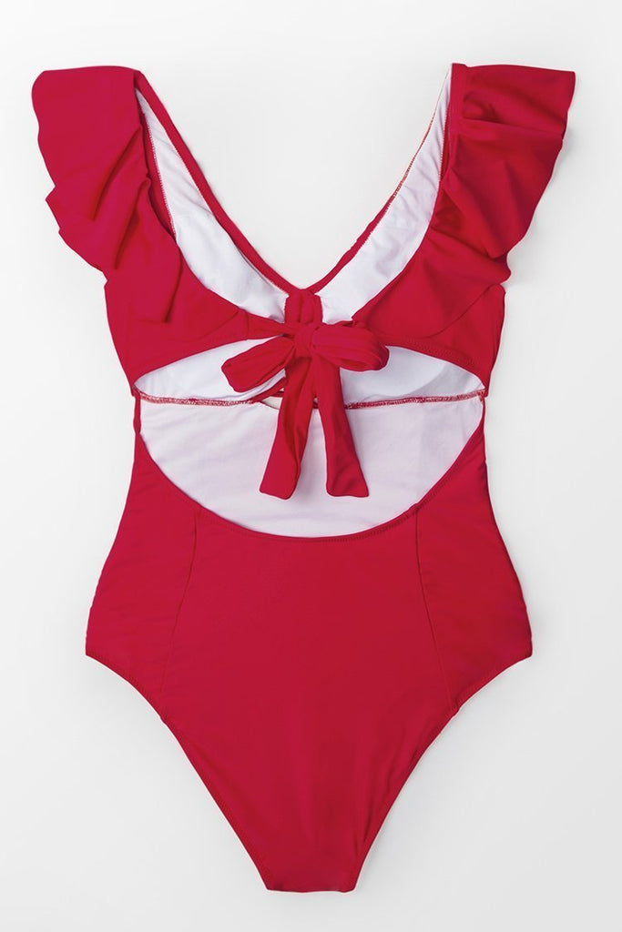 Ruby Red Ruffled One Piece Swimsuit