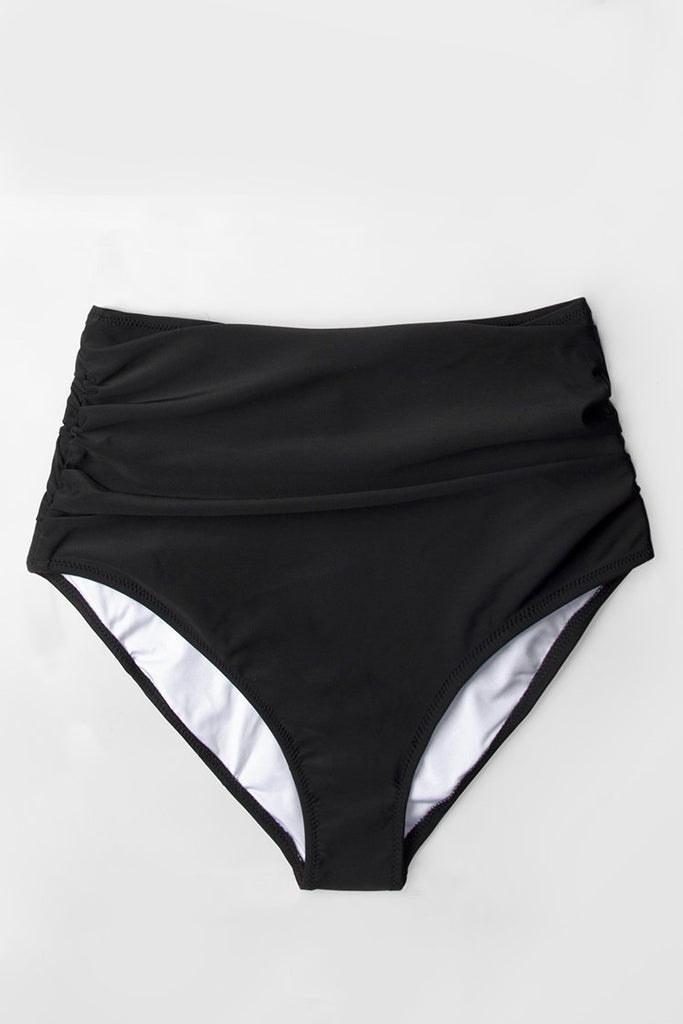 Black Ruched High-waisted Bikini Bottom