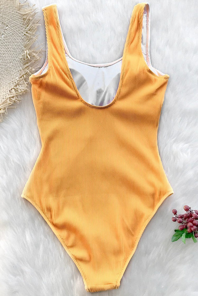 White and Yellow Cut Out One-Piece Swimsuit