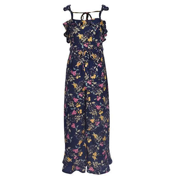 Backless Sleeveless Sling Jumpsuit Ruffled Strap Wide Leg Pants