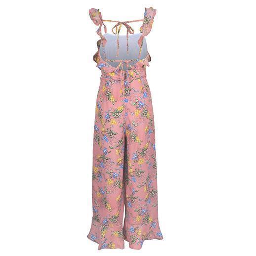 Backless Sleeveless Sling Jumpsuit Ruffled Strap Wide Leg Pants