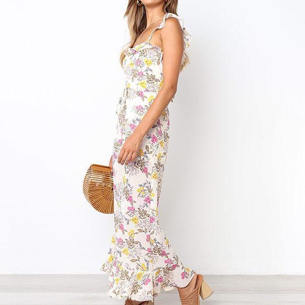 Backless Sleeveless Sling Jumpsuit Ruffled Strap Wide Leg Pants