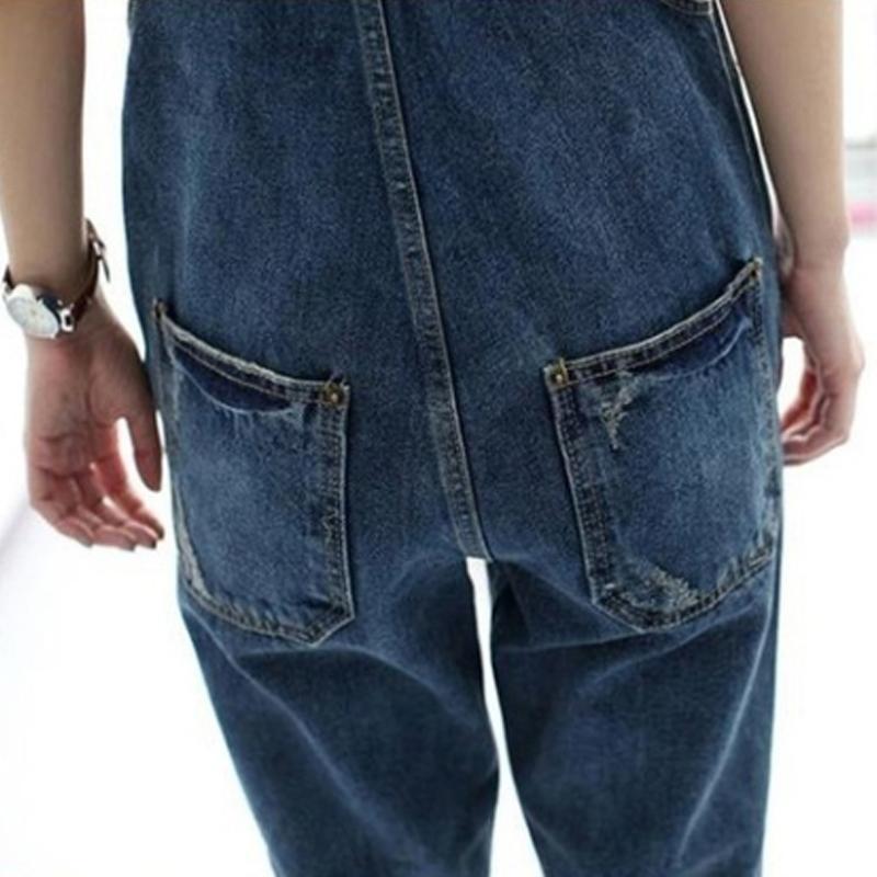 2019 New Stylish Women Denim Overalls Scratched Washed Ripped Hole Jumpsuits