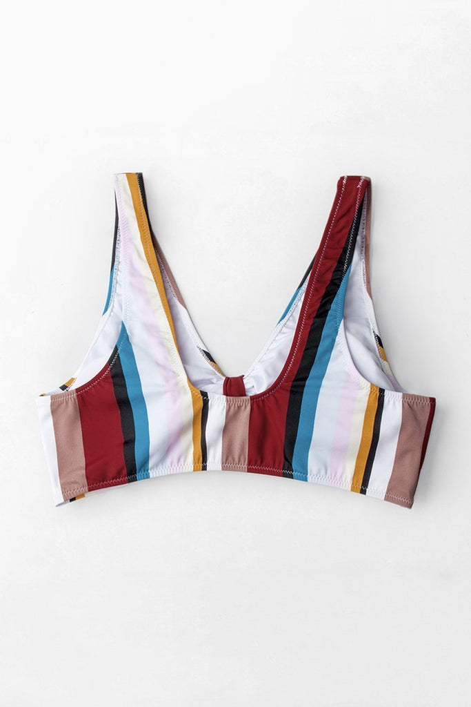 Colorful Stripe Tie Front Bikini Top