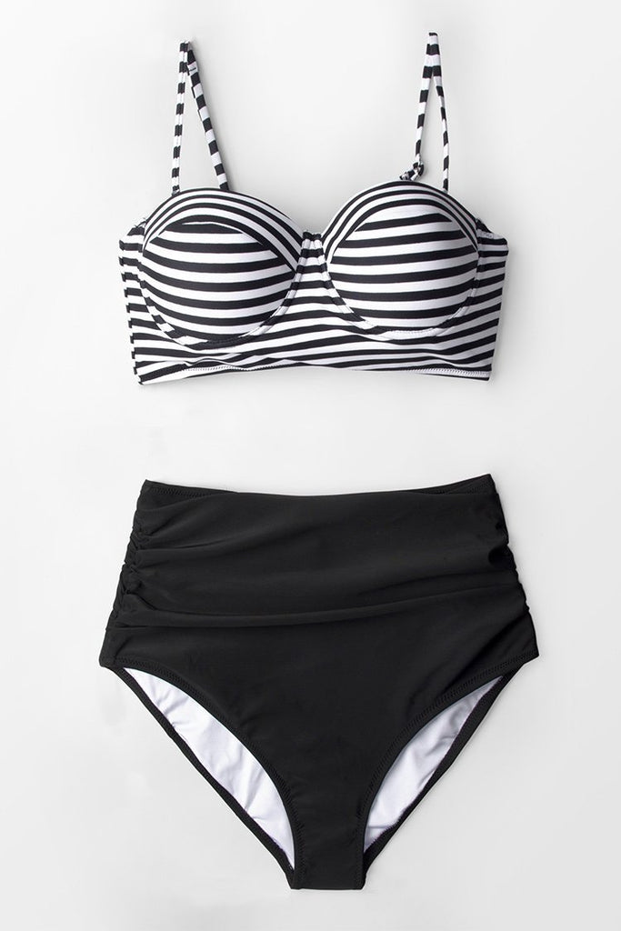 Black And White Stripe Moulded Bikini Top