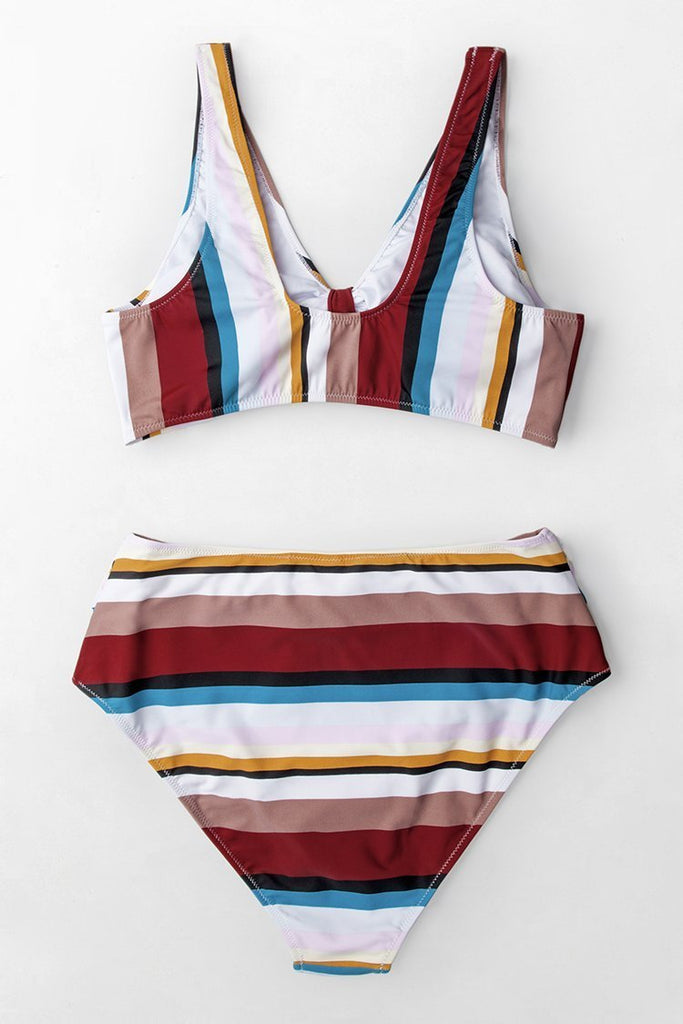 Colorful Stripe High-Waisted Bikini Bottom