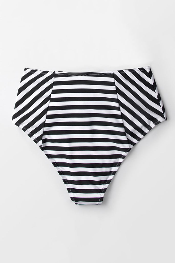 Black And White Stripe High-waisted Bikini Bottom