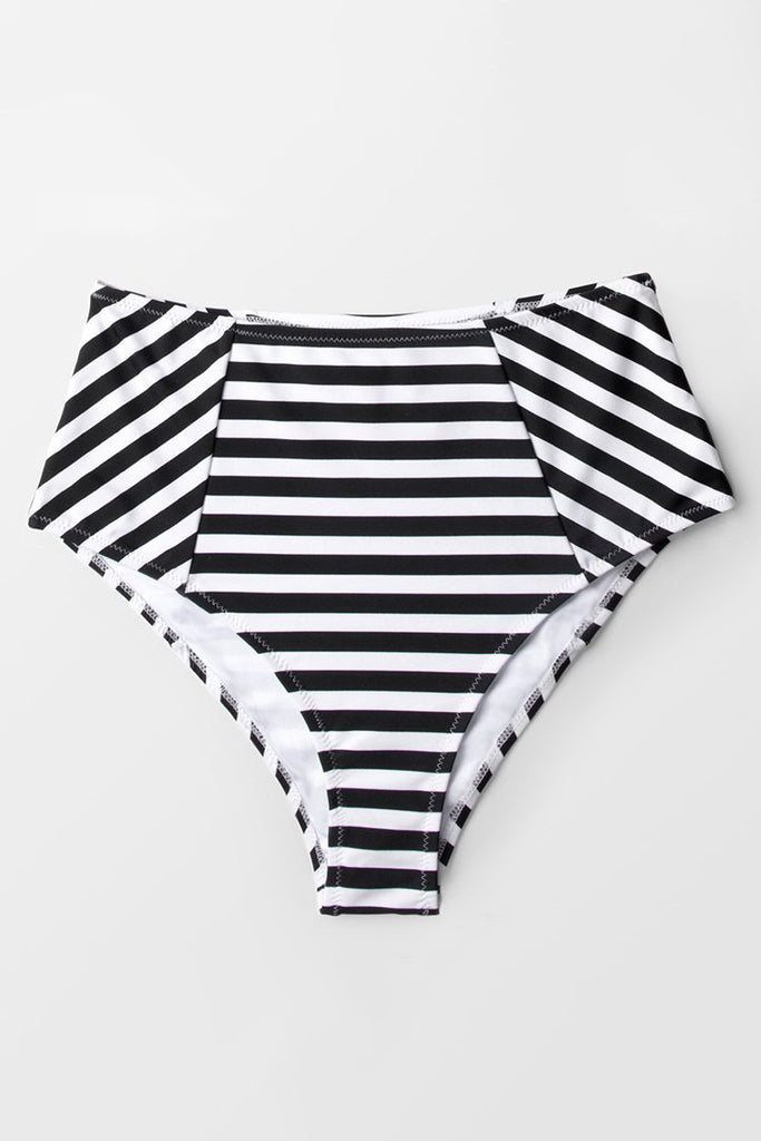 Black And White Stripe High-waisted Bikini Bottom