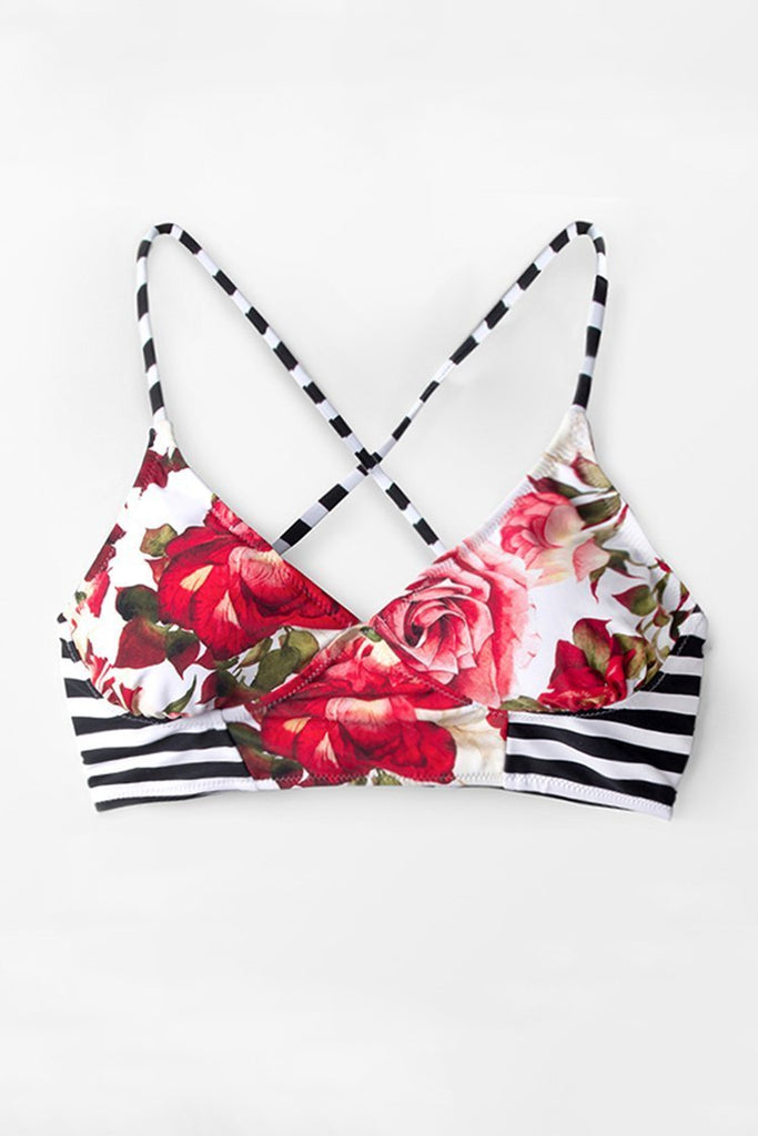 Garden Floral and Stripe Bikini Top