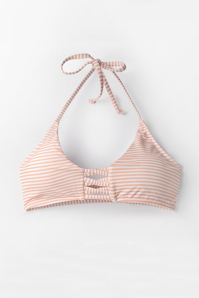 Orange And White Stripe Halter Bikini Top