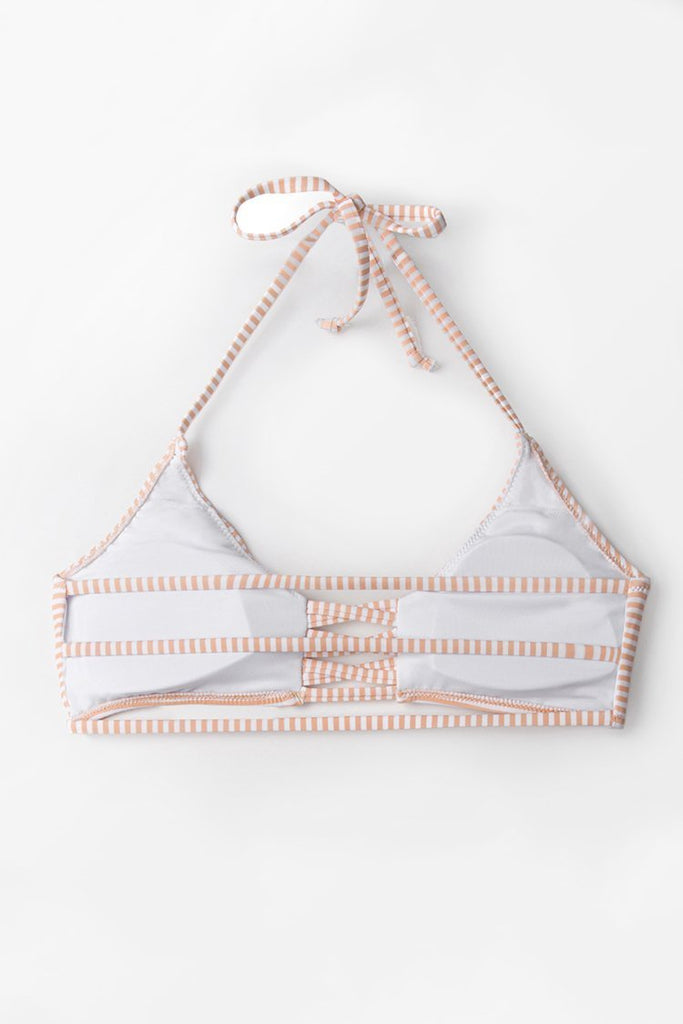 Orange And White Stripe Halter Bikini Top