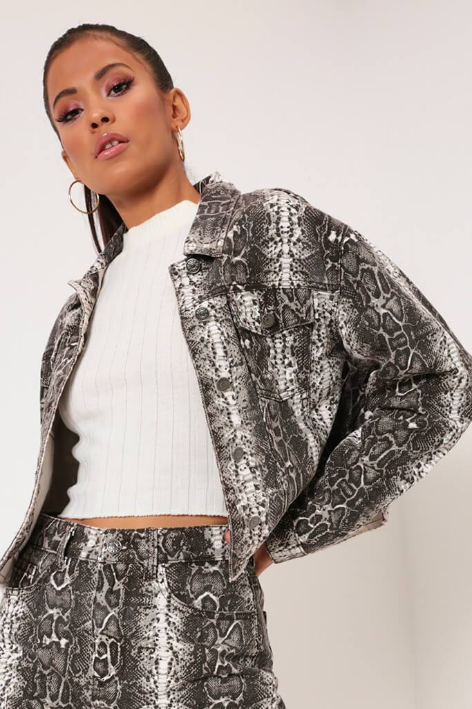 Brown Snake Print Denim Jacket