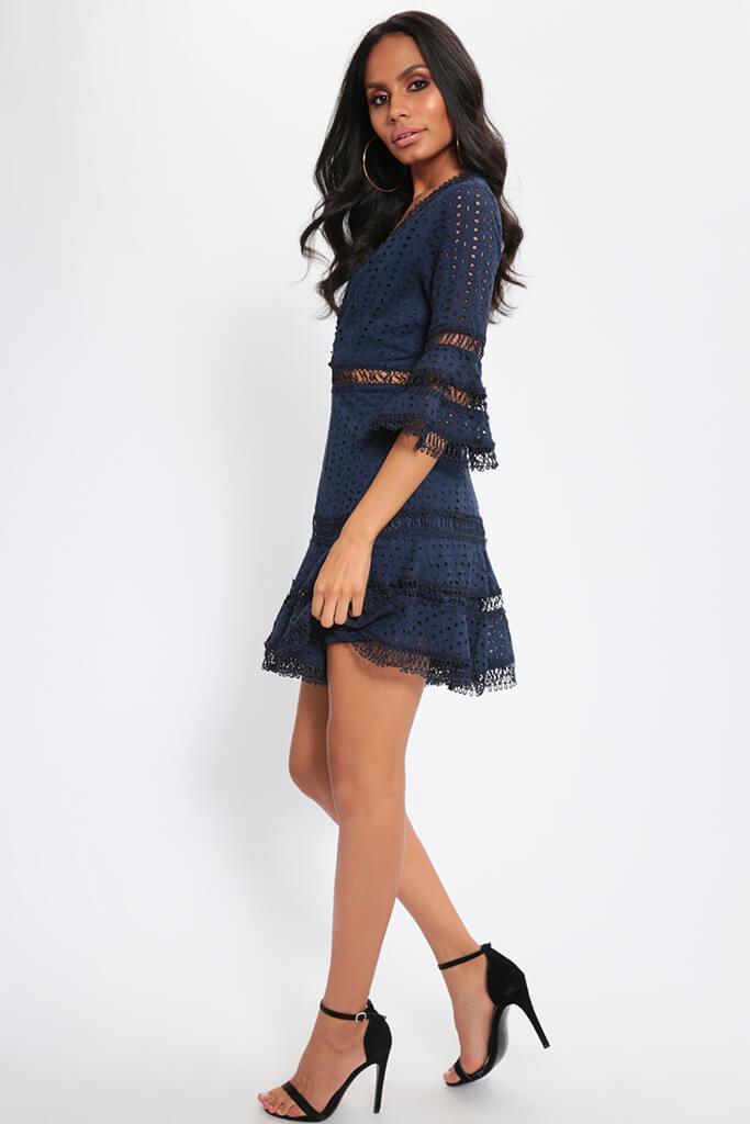 Navy Broderie Anglais Crochet Trim Skater Dress