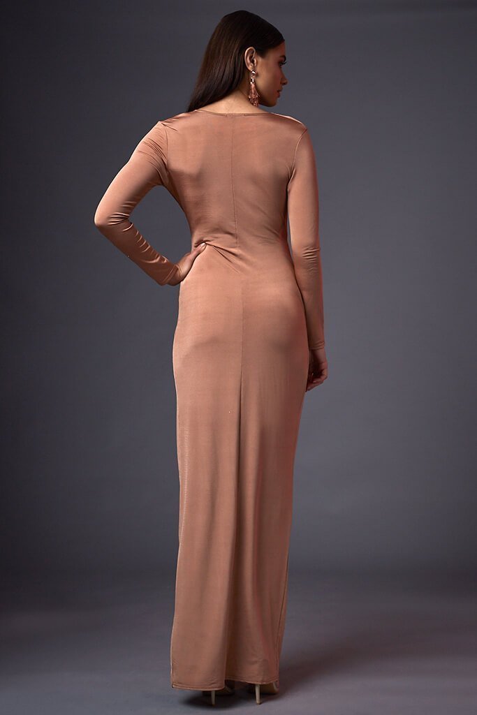 Camel Knot Front Long Sleeve Maxi Dress