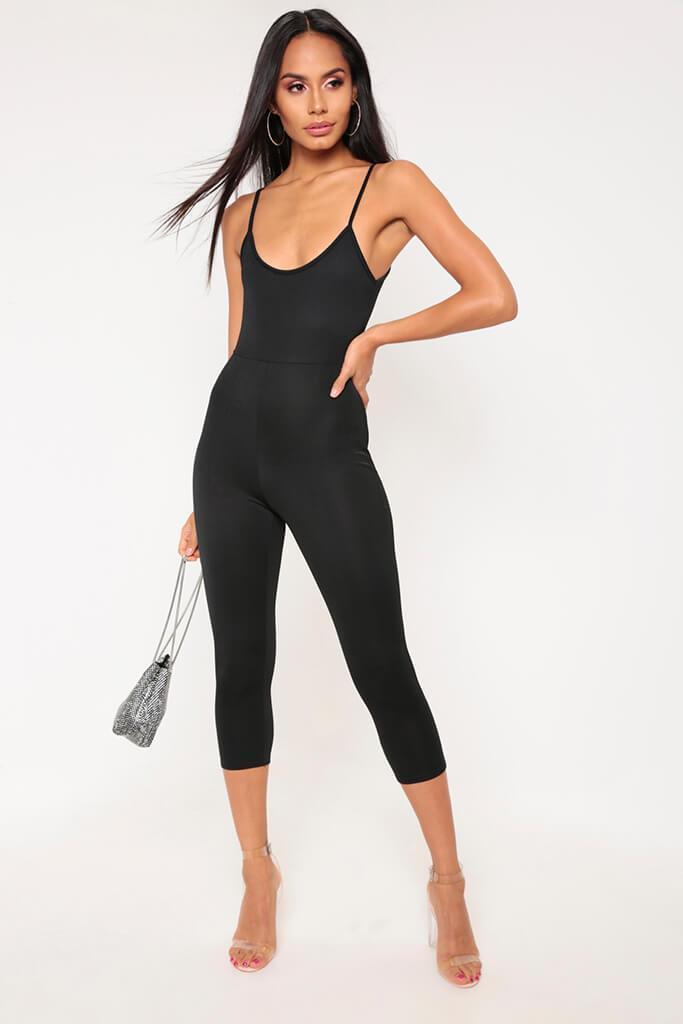 Black Strappy 3 Quarter Unitard