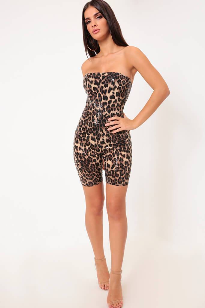 Brown Leopard Print Sequin Unitard