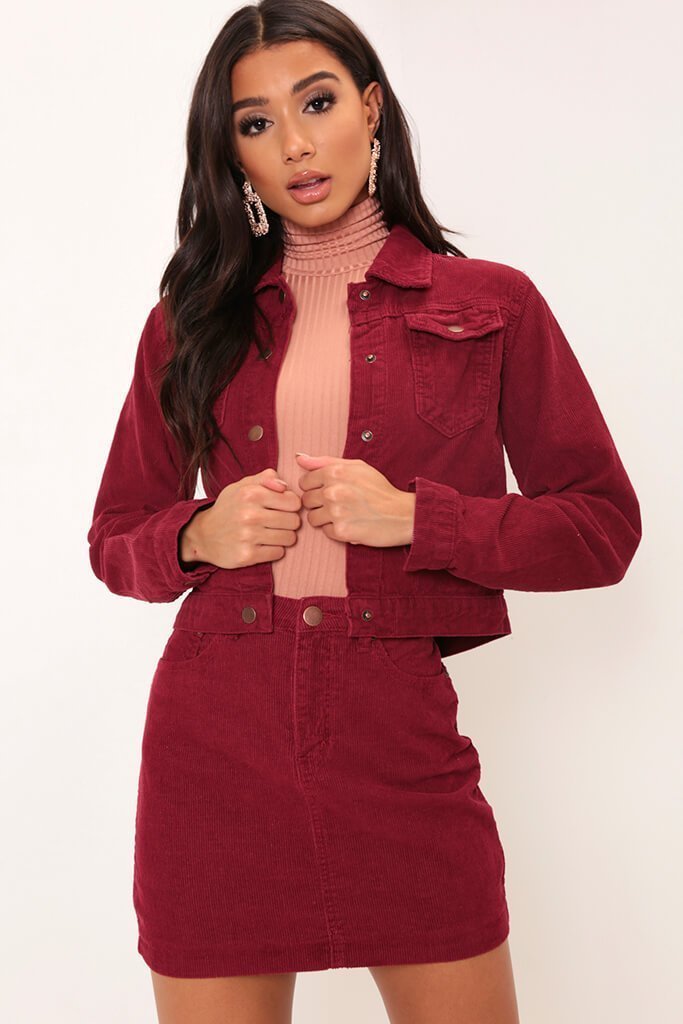 Burgundy Cropped Cord Jacket