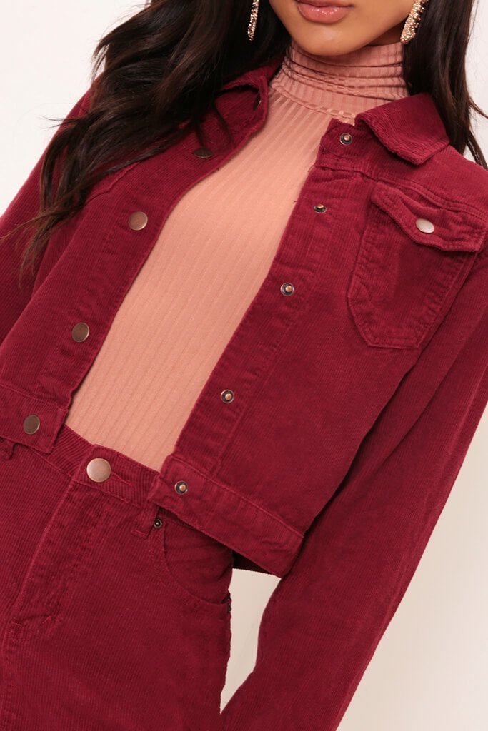 Burgundy Cropped Cord Jacket