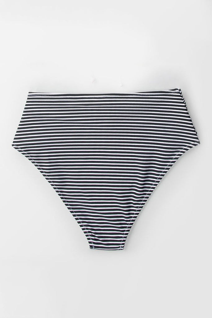 Black And White Stripe Ruched Bikini Bottom