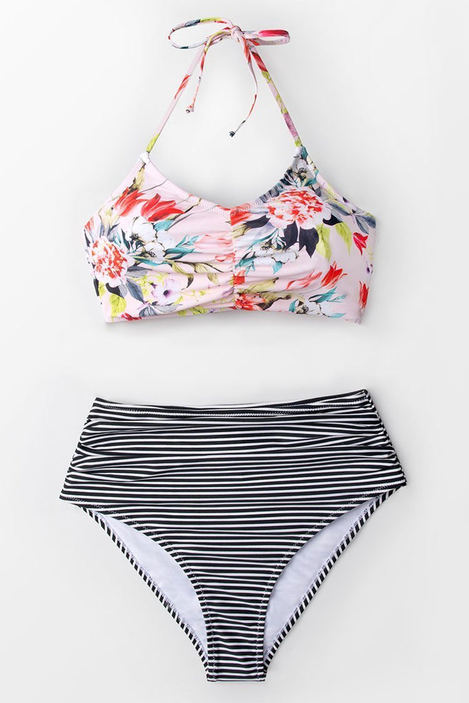 Black And White Stripe Ruched Bikini Bottom