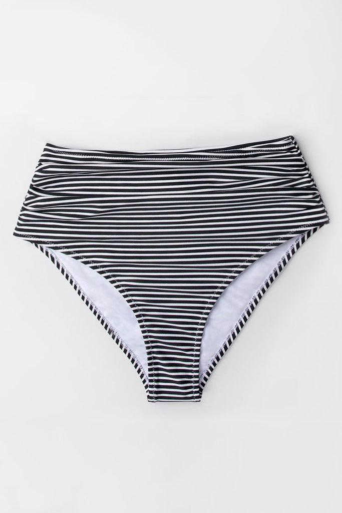 Black And White Stripe Ruched Bikini Bottom