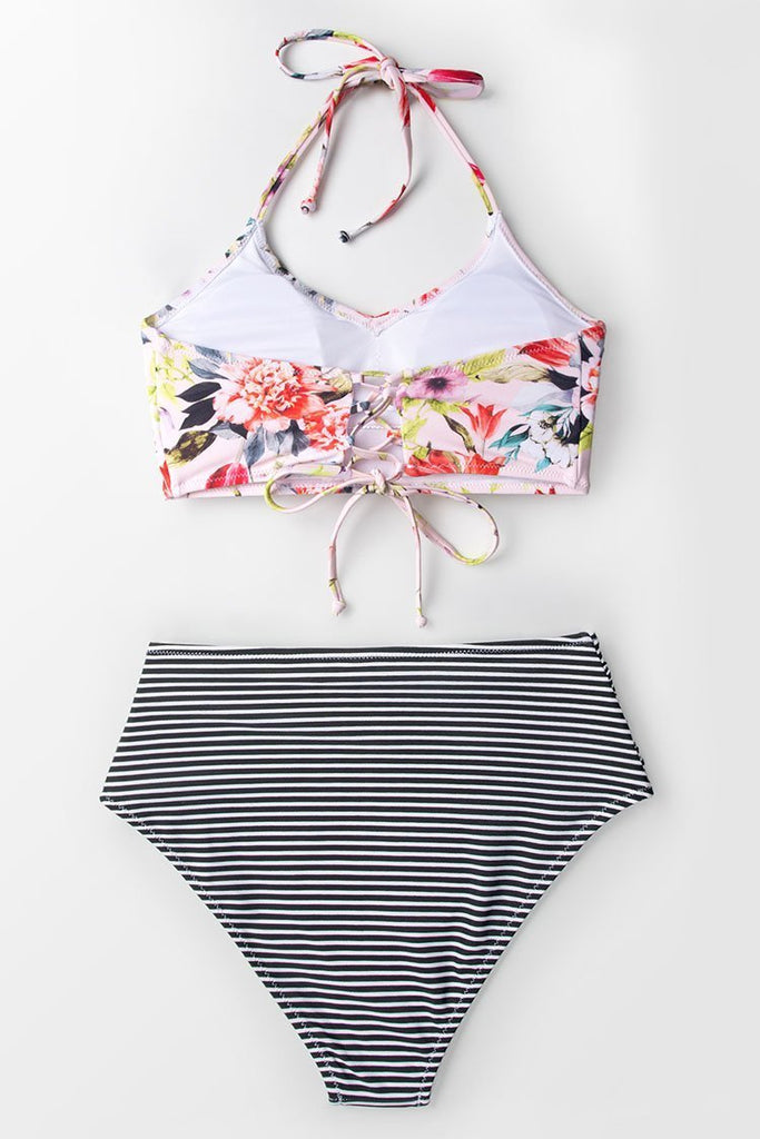 Black And White Stripe Ruched Bikini Bottom