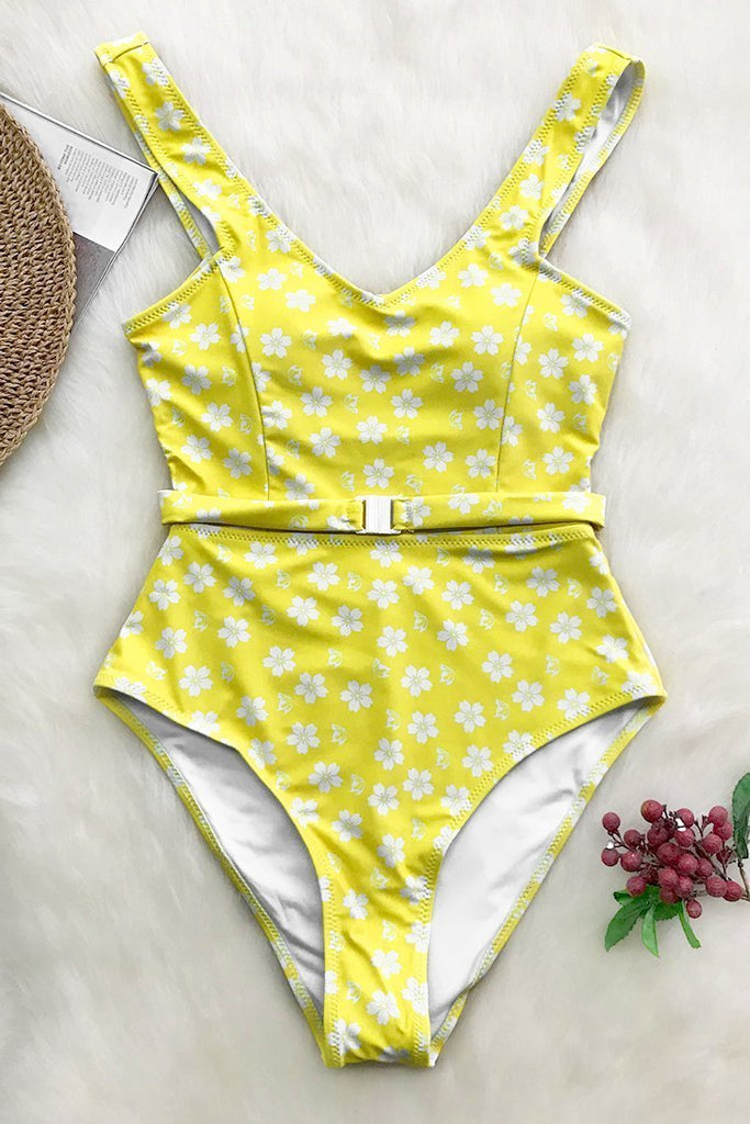 Lemon Yellow Floral One-piece Swimsuit