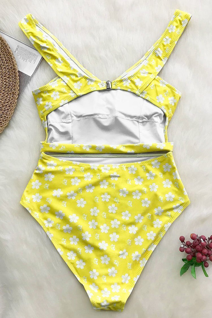 Lemon Yellow Floral One-piece Swimsuit