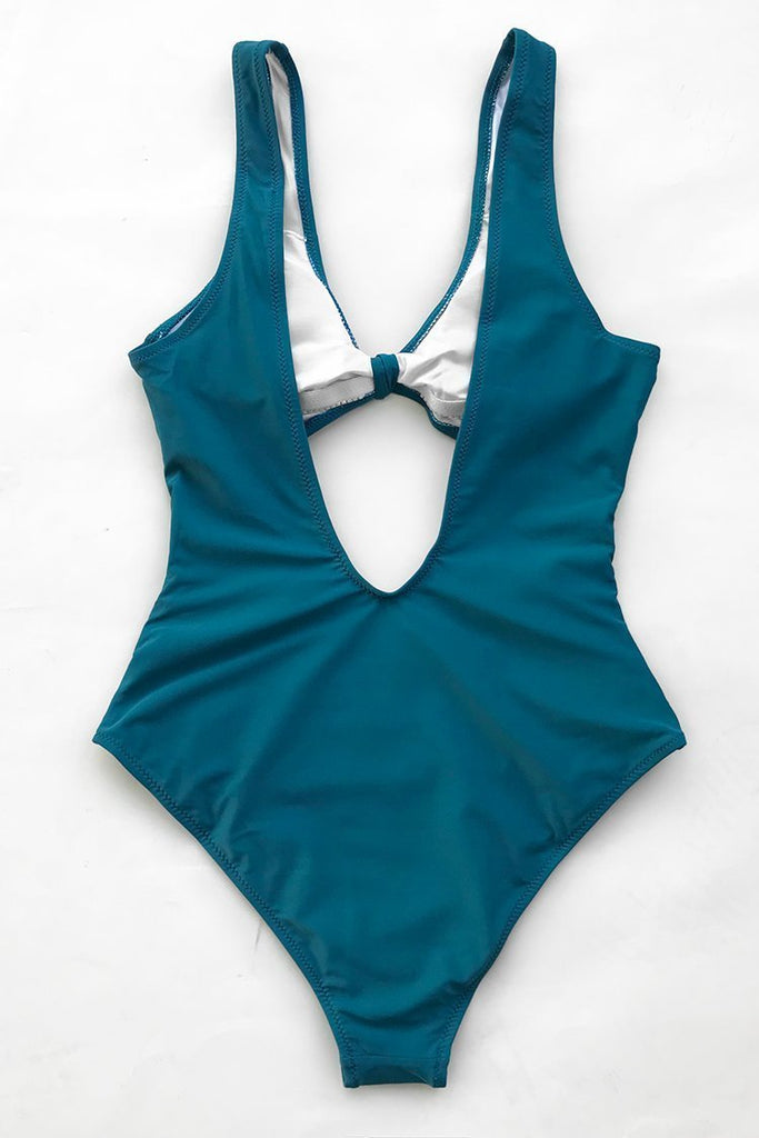 Moody Blue Front-Knot One-Piece Swimsuit