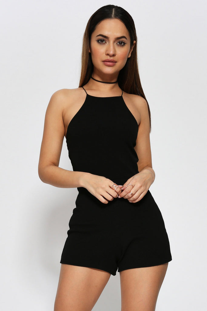 Black High Neck Playsuit