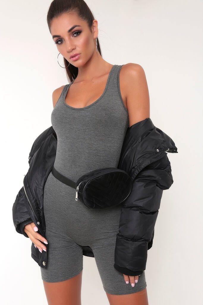 Grey/Dark Basic Sleeveless Cropped Unitard