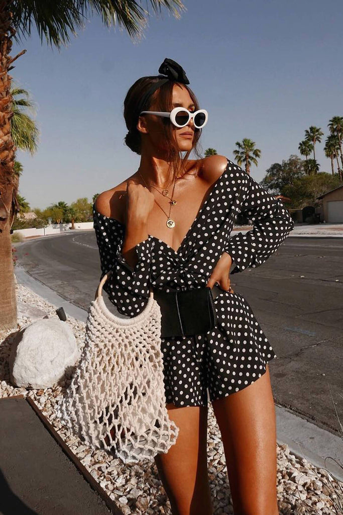 Black Spot Wrap Playsuit