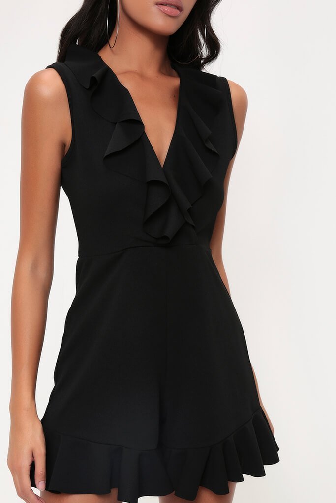 Black Frill Plunge Playsuit