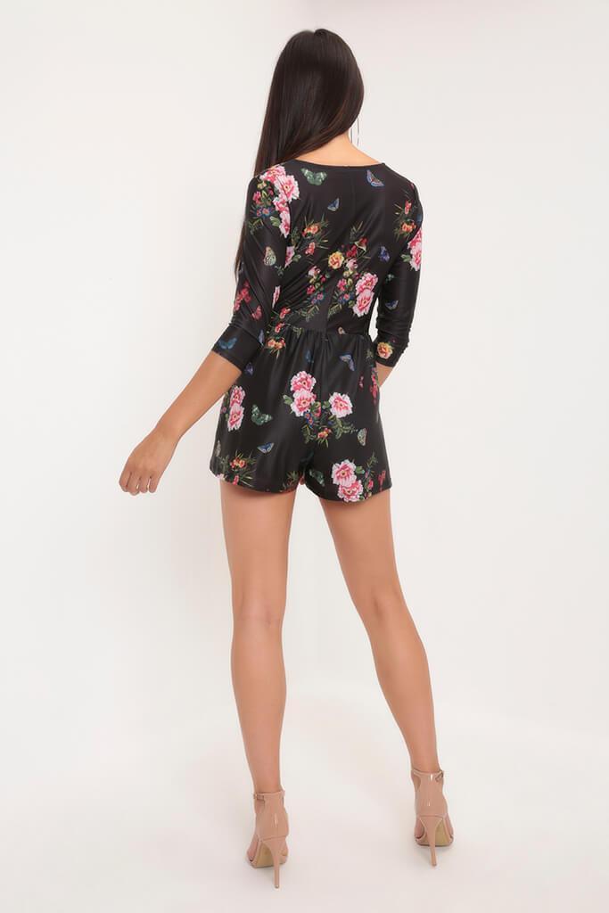 Black Floral Plunge Neck Playsuit