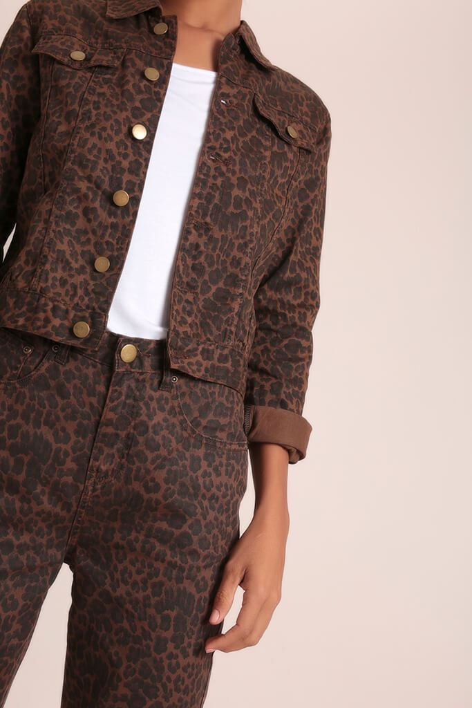 Brown Leopard Print Denim Jacket