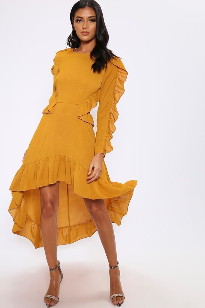 Mustard Frill High Low Skater Dress