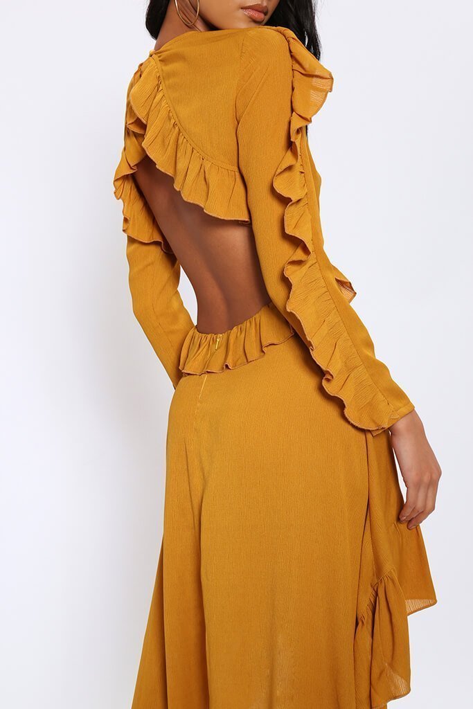 Mustard Frill High Low Skater Dress