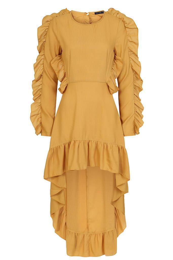 Mustard Frill High Low Skater Dress