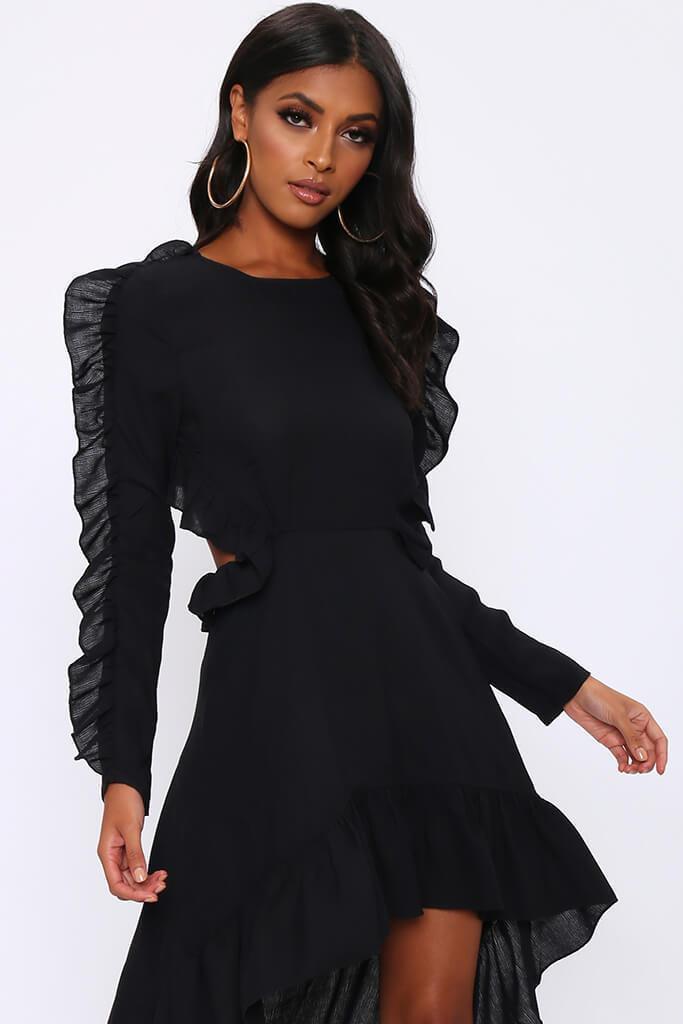 Black Frill High Low Skater Dress