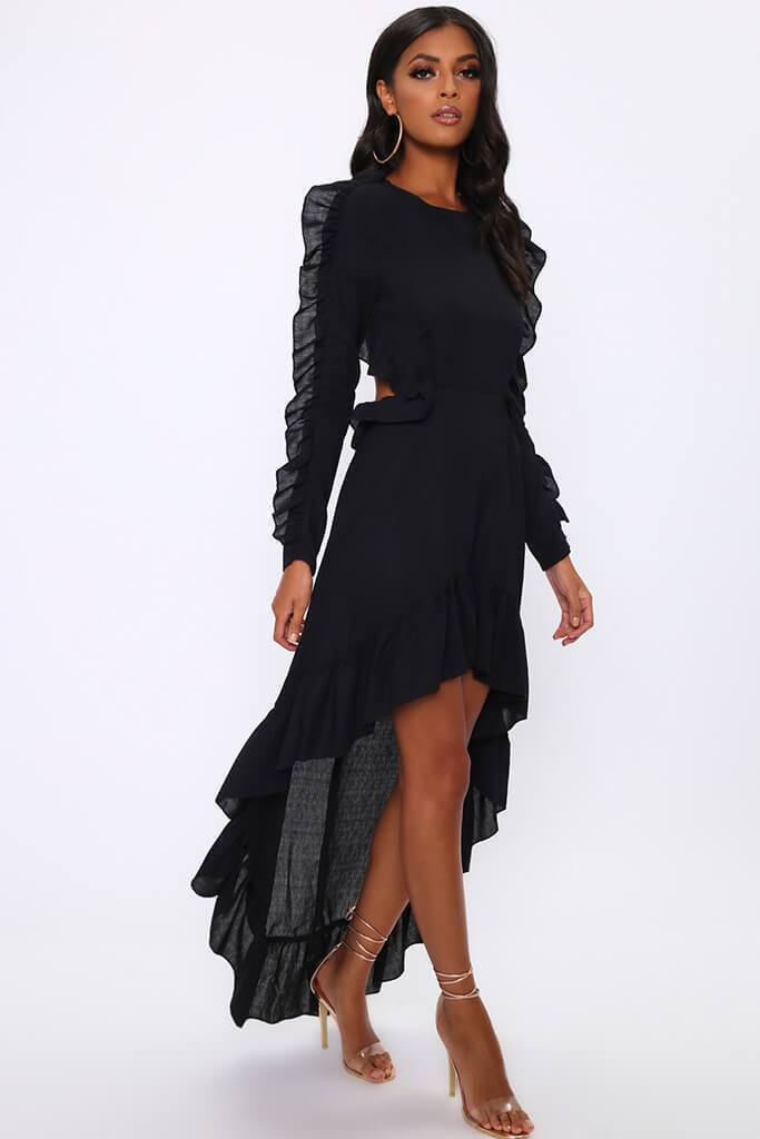 Black Frill High Low Skater Dress