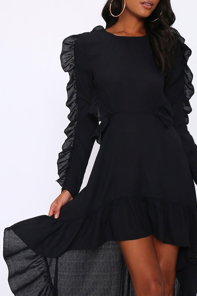 Black Frill High Low Skater Dress